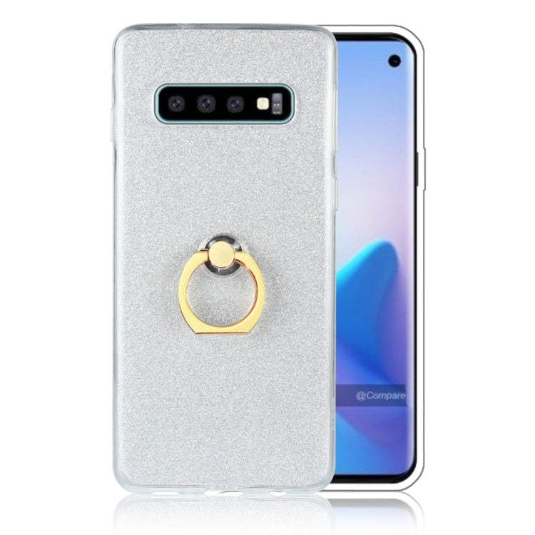 For Galaxy S10+ Glittery Powder Shockproof TPU Protective Case with Ring Holder
