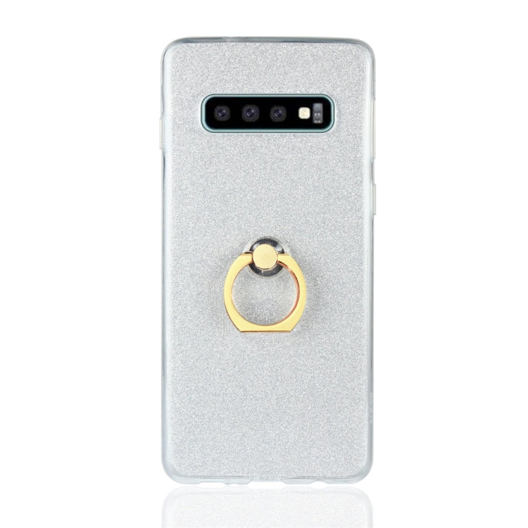 For Galaxy S10+ Glittery Powder Shockproof TPU Protective Case with Ring Holder