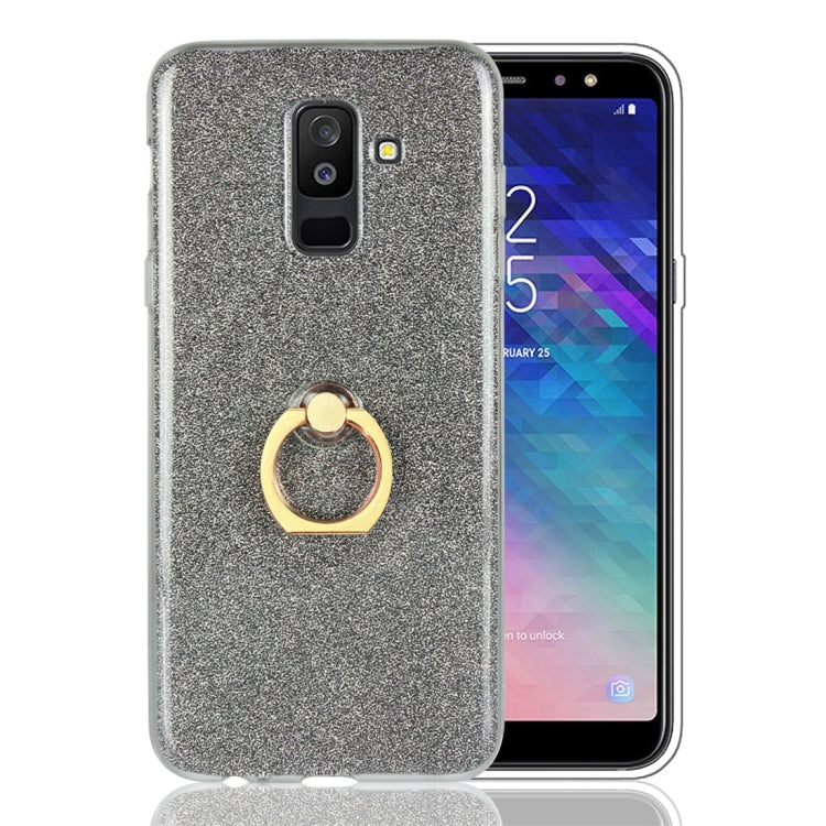 For Galaxy A6+ (2018) Glittery Powder Shockproof TPU Protective Case with Ring Holder