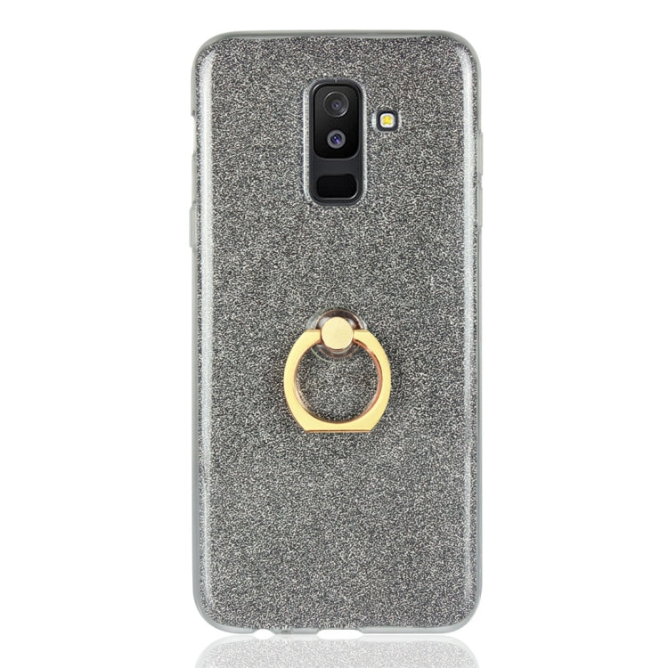 For Galaxy A6+ (2018) Glittery Powder Shockproof TPU Protective Case with Ring Holder