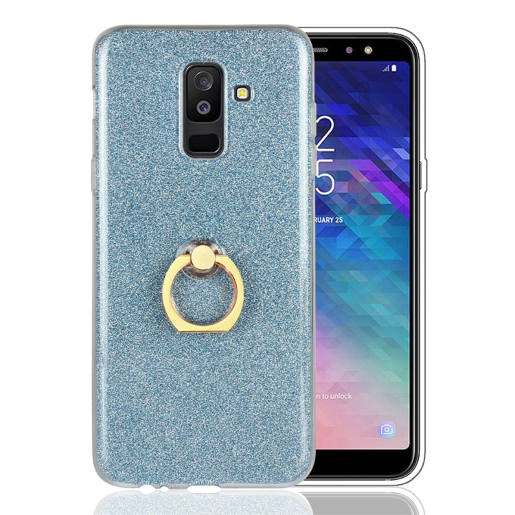 For Galaxy A6+ (2018) Glittery Powder Shockproof TPU Protective Case with Ring Holder