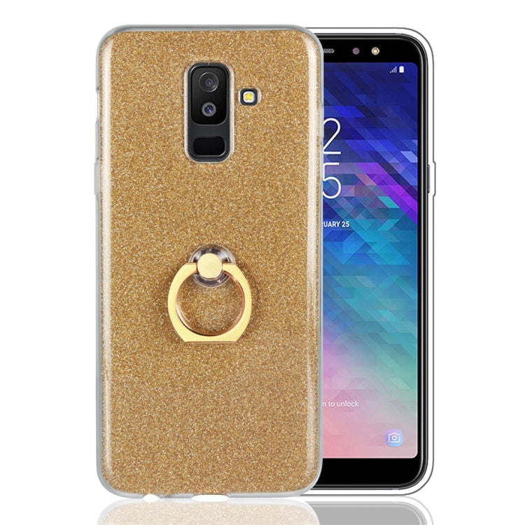 For Galaxy A6+ (2018) Glittery Powder Shockproof TPU Protective Case with Ring Holder