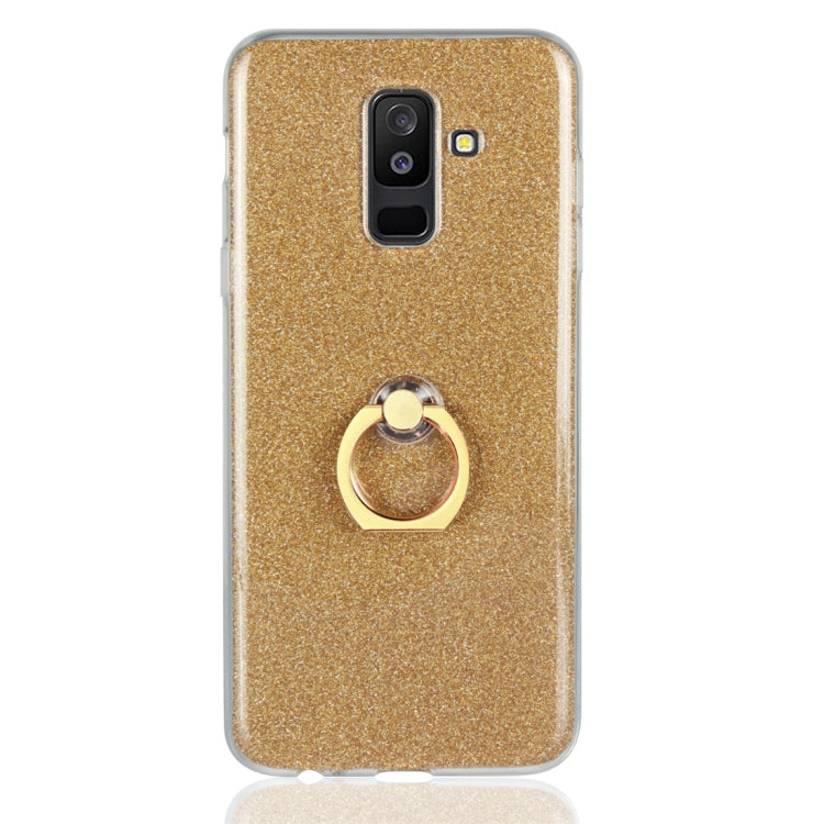 For Galaxy A6+ (2018) Glittery Powder Shockproof TPU Protective Case with Ring Holder