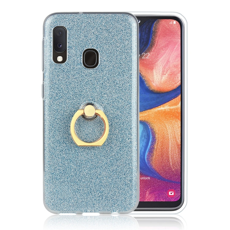 For Galaxy A20e Glittery Powder Shockproof TPU Protective Case with Ring Holder