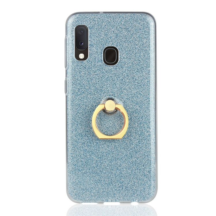 For Galaxy A20e Glittery Powder Shockproof TPU Protective Case with Ring Holder
