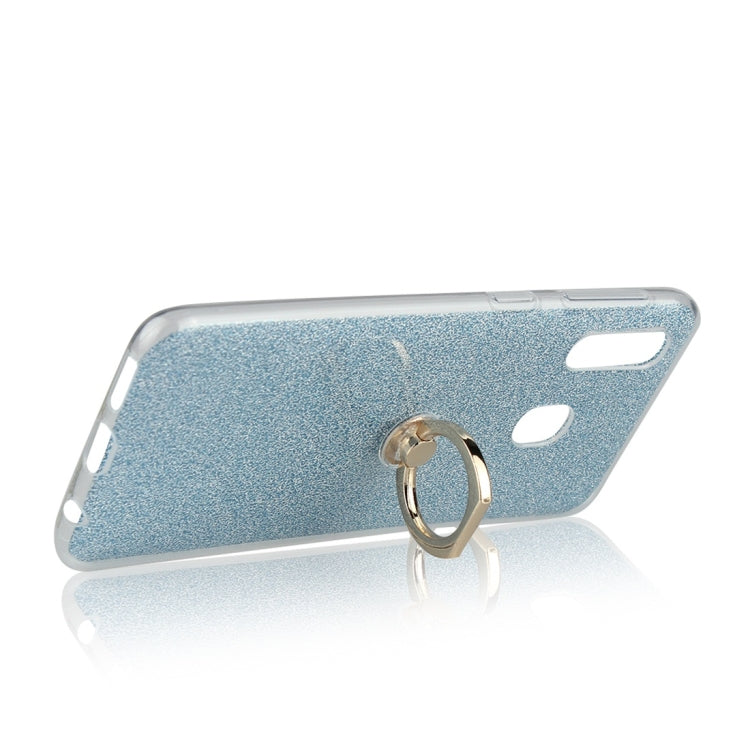 For Galaxy A20e Glittery Powder Shockproof TPU Protective Case with Ring Holder
