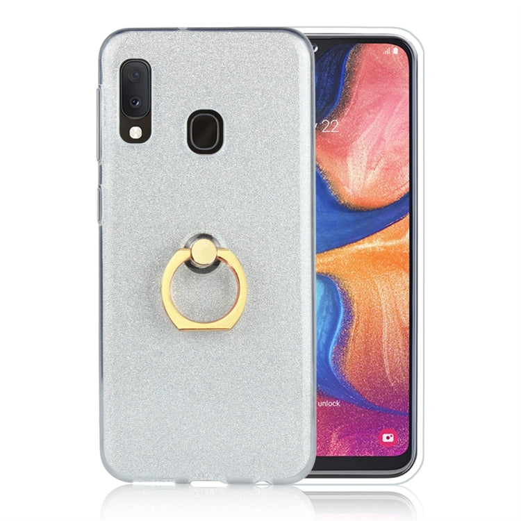For Galaxy A20e Glittery Powder Shockproof TPU Protective Case with Ring Holder