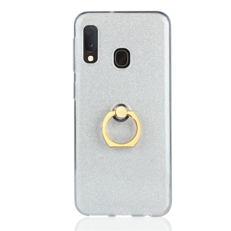 For Galaxy A20e Glittery Powder Shockproof TPU Protective Case with Ring Holder
