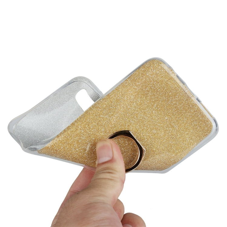 For Galaxy A20e Glittery Powder Shockproof TPU Protective Case with Ring Holder