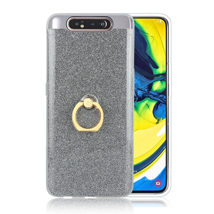 For Galaxy A80 / A90 Glittery Powder Shockproof TPU Protective Case with Ring Holder