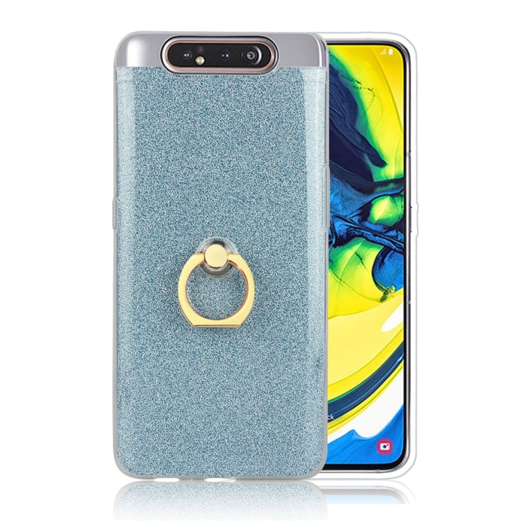 For Galaxy A80 / A90 Glittery Powder Shockproof TPU Protective Case with Ring Holder
