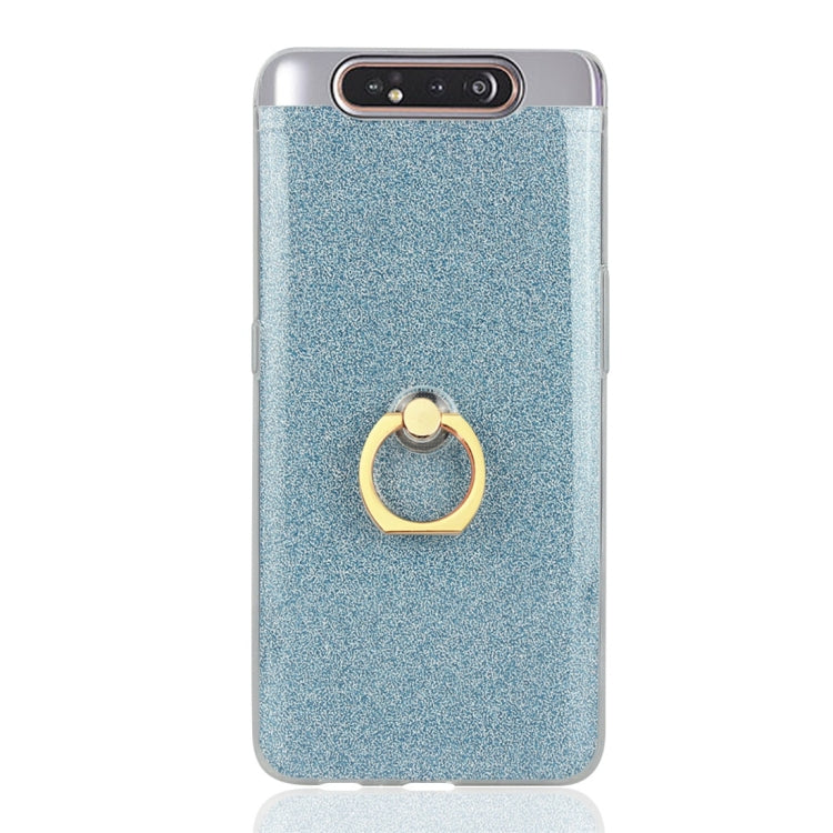 For Galaxy A80 / A90 Glittery Powder Shockproof TPU Protective Case with Ring Holder