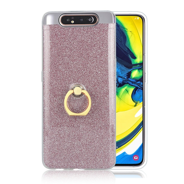 For Galaxy A80 / A90 Glittery Powder Shockproof TPU Protective Case with Ring Holder