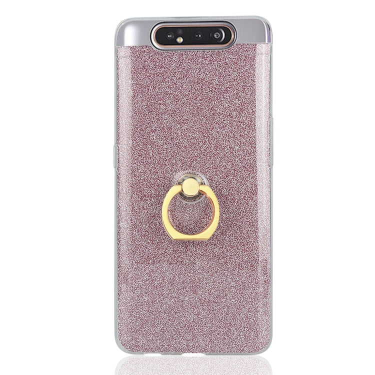 For Galaxy A80 / A90 Glittery Powder Shockproof TPU Protective Case with Ring Holder