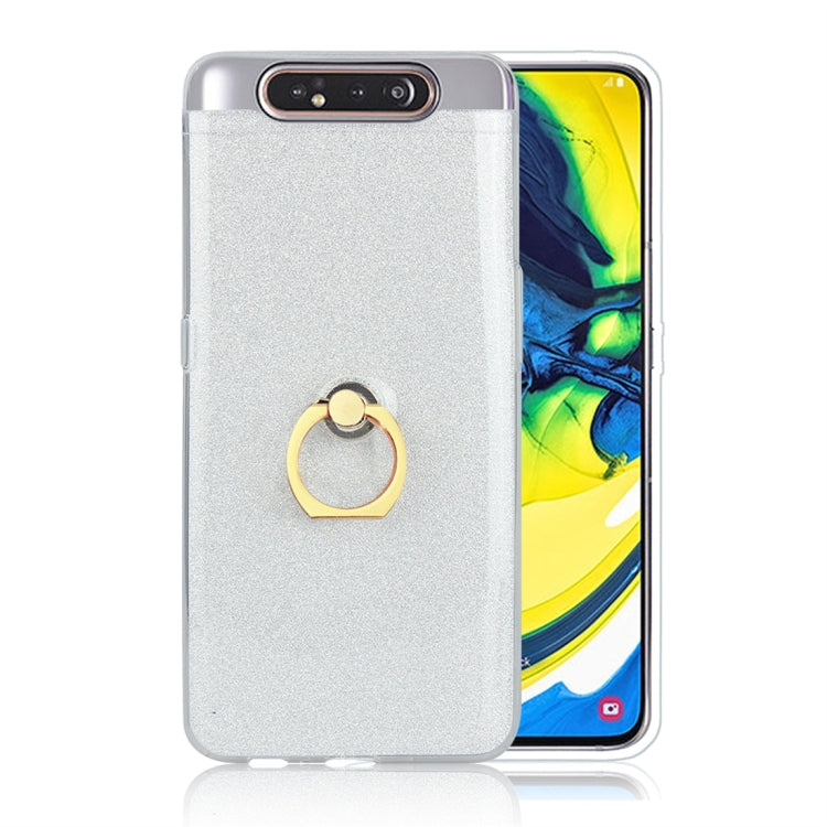 For Galaxy A80 / A90 Glittery Powder Shockproof TPU Protective Case with Ring Holder