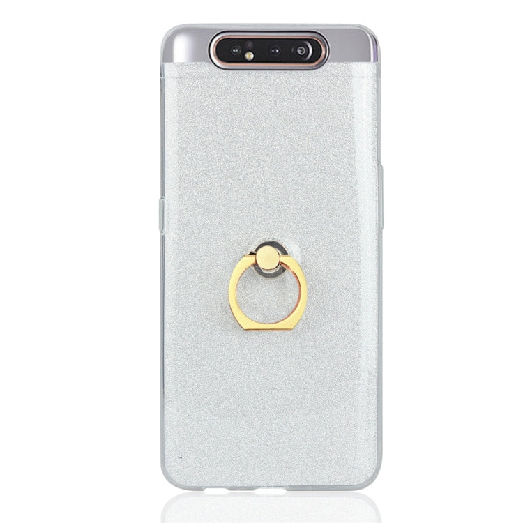 For Galaxy A80 / A90 Glittery Powder Shockproof TPU Protective Case with Ring Holder
