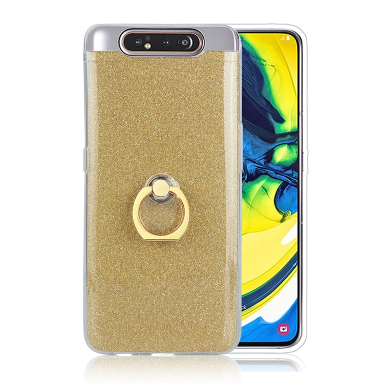 For Galaxy A80 / A90 Glittery Powder Shockproof TPU Protective Case with Ring Holder