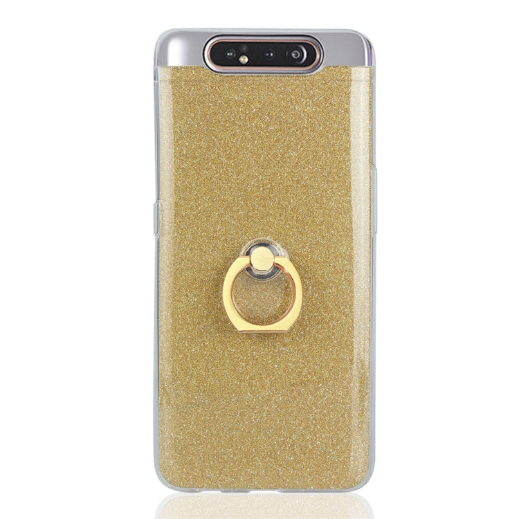 For Galaxy A80 / A90 Glittery Powder Shockproof TPU Protective Case with Ring Holder