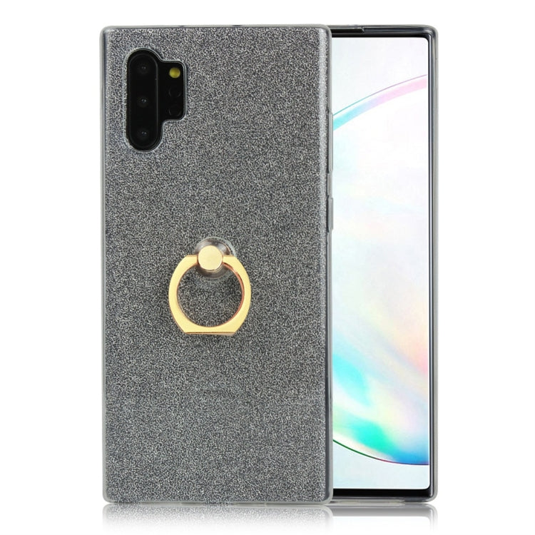 For Galaxy Note 10+ Glittery Powder Shockproof TPU Protective Case with Ring Holder