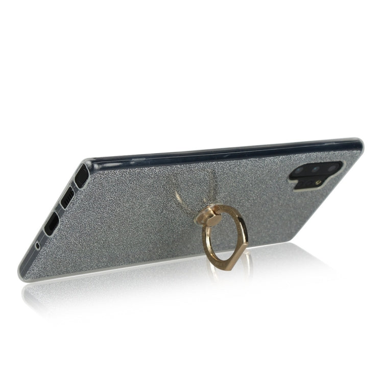 For Galaxy Note 10+ Glittery Powder Shockproof TPU Protective Case with Ring Holder