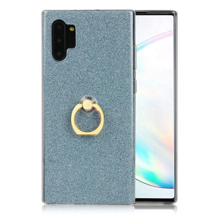For Galaxy Note 10+ Glittery Powder Shockproof TPU Protective Case with Ring Holder