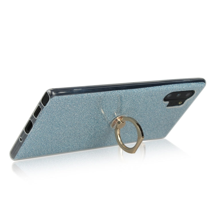 For Galaxy Note 10+ Glittery Powder Shockproof TPU Protective Case with Ring Holder