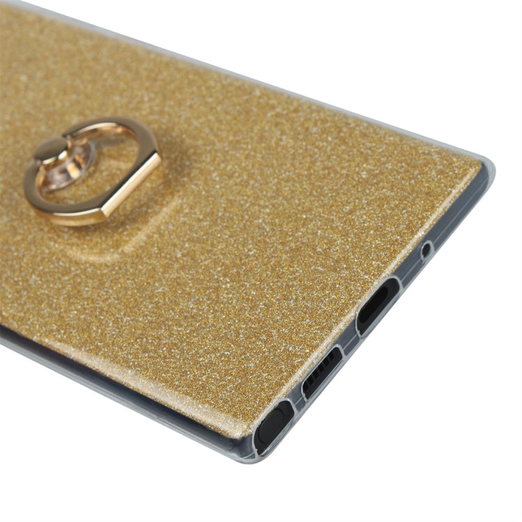 For Galaxy Note 10+ Glittery Powder Shockproof TPU Protective Case with Ring Holder