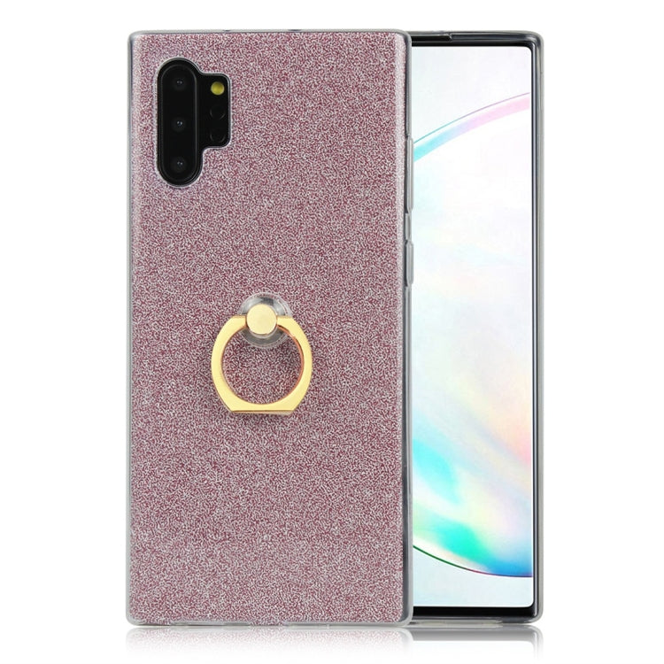 For Galaxy Note 10+ Glittery Powder Shockproof TPU Protective Case with Ring Holder