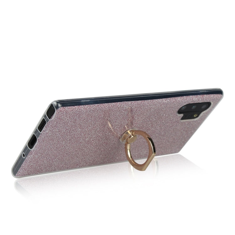 For Galaxy Note 10+ Glittery Powder Shockproof TPU Protective Case with Ring Holder