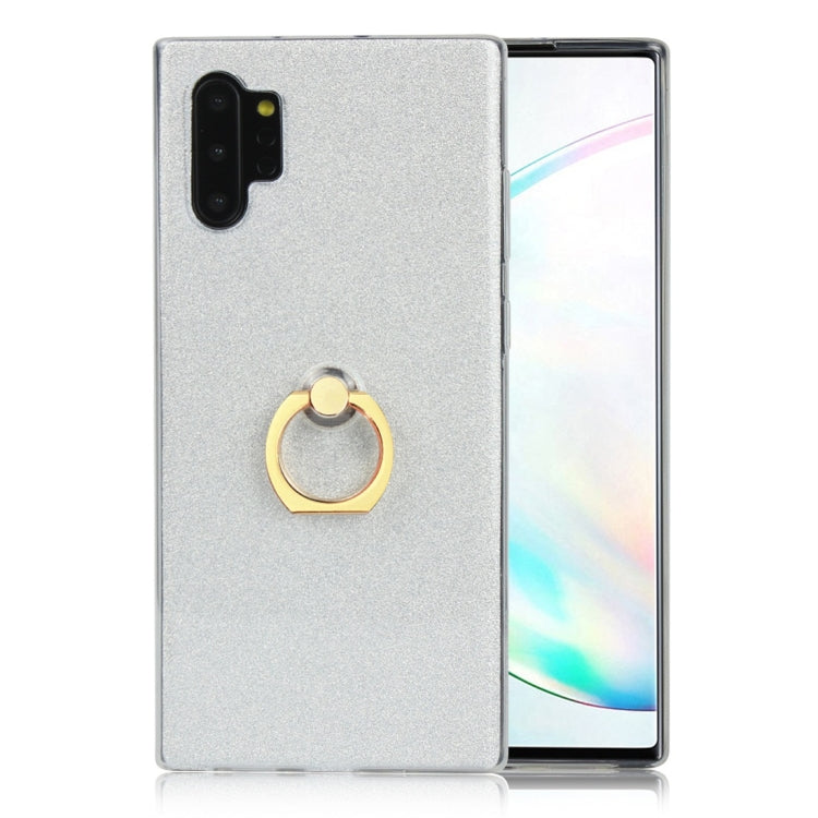 For Galaxy Note 10+ Glittery Powder Shockproof TPU Protective Case with Ring Holder