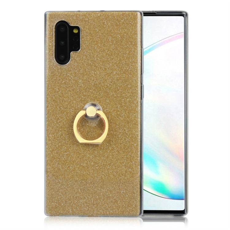 For Galaxy Note 10+ Glittery Powder Shockproof TPU Protective Case with Ring Holder