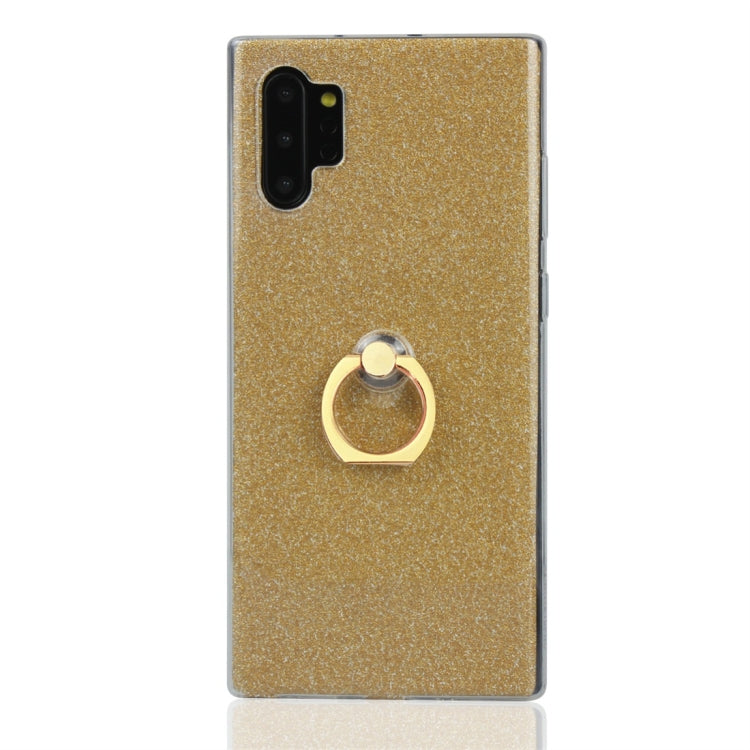 For Galaxy Note 10+ Glittery Powder Shockproof TPU Protective Case with Ring Holder