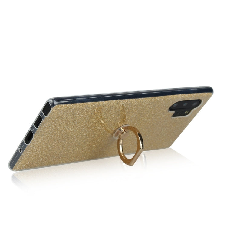 For Galaxy Note 10+ Glittery Powder Shockproof TPU Protective Case with Ring Holder