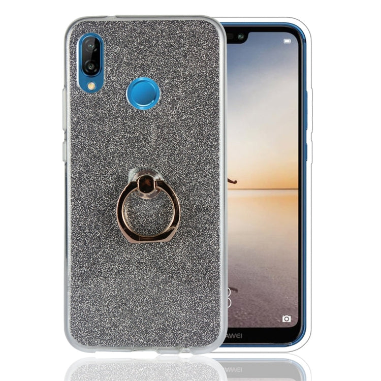 For Huawei P20 Lite Glittery Powder Shockproof TPU Protective Case with Ring Holder