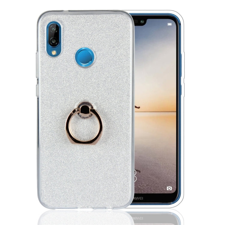 For Huawei P20 Lite Glittery Powder Shockproof TPU Protective Case with Ring Holder