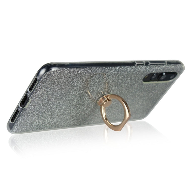 For Huawei P20 Pro Glittery Powder Shockproof TPU Protective Case with Ring Holder