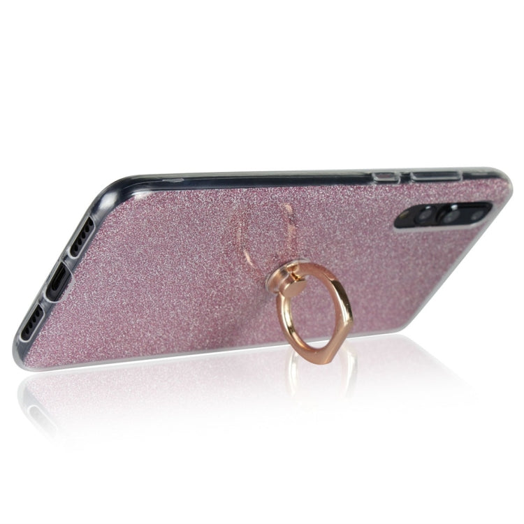 For Huawei P20 Pro Glittery Powder Shockproof TPU Protective Case with Ring Holder