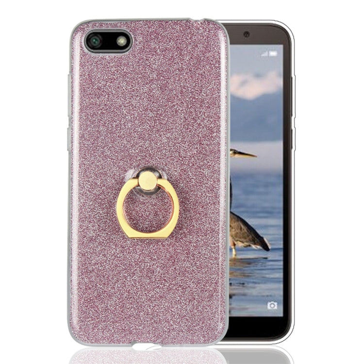 For Huawei Y5 (2018) Glittery Powder Shockproof TPU Protective Case with Ring Holder