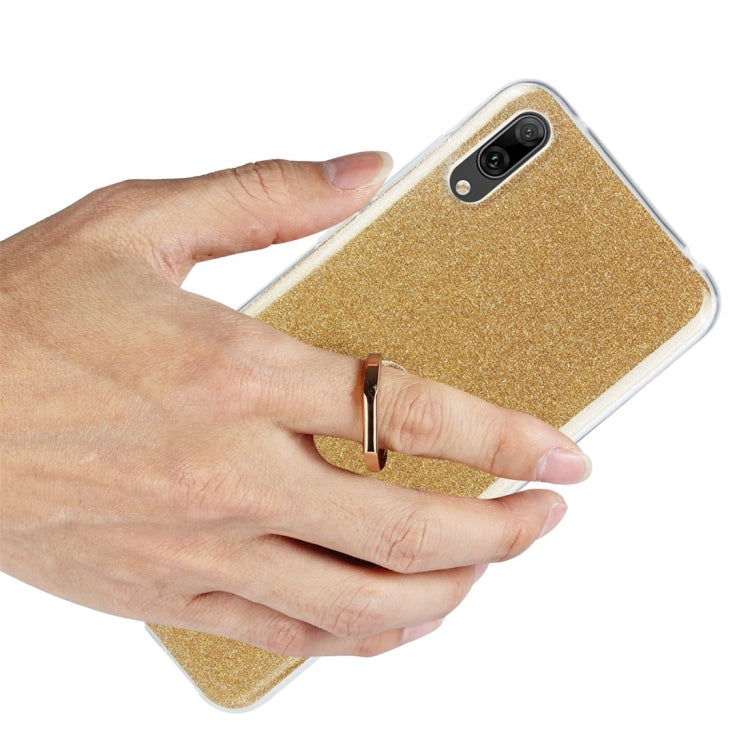 For Huawei Enjoy 9 Glittery Powder Shockproof TPU Protective Case with Ring Holder
