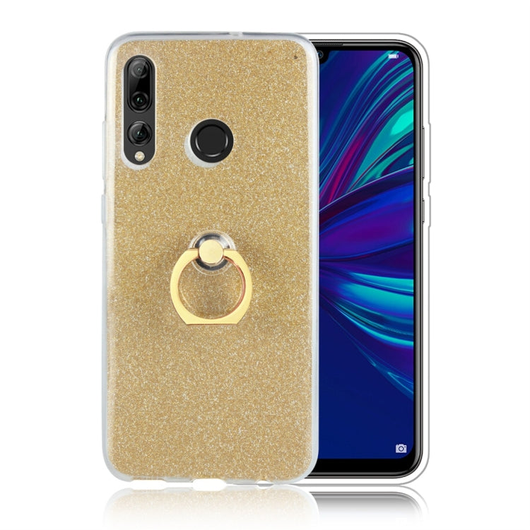 For Huawei Enjoy 9s Glittery Powder Shockproof TPU Protective Case with Ring Holder