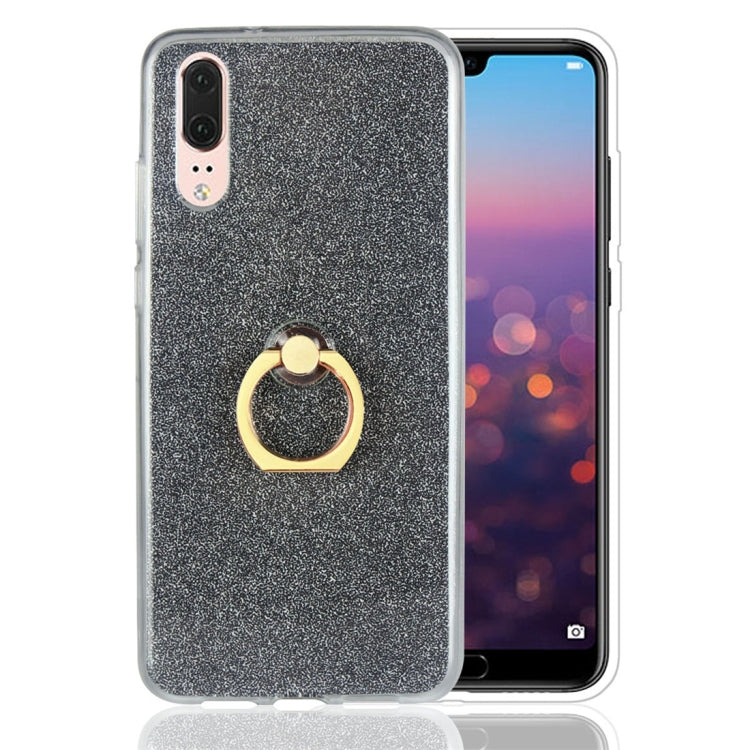 For Huawei P20 Glittery Powder Shockproof TPU Protective Case with Ring Holder