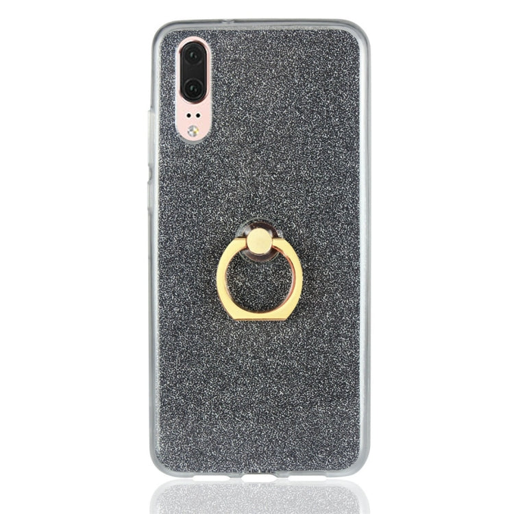 For Huawei P20 Glittery Powder Shockproof TPU Protective Case with Ring Holder