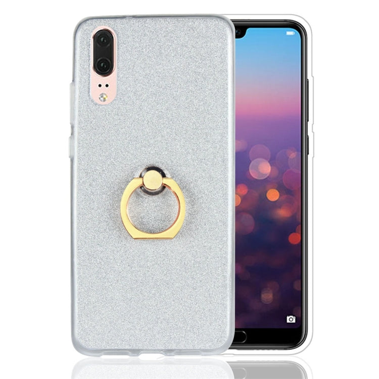 For Huawei P20 Glittery Powder Shockproof TPU Protective Case with Ring Holder