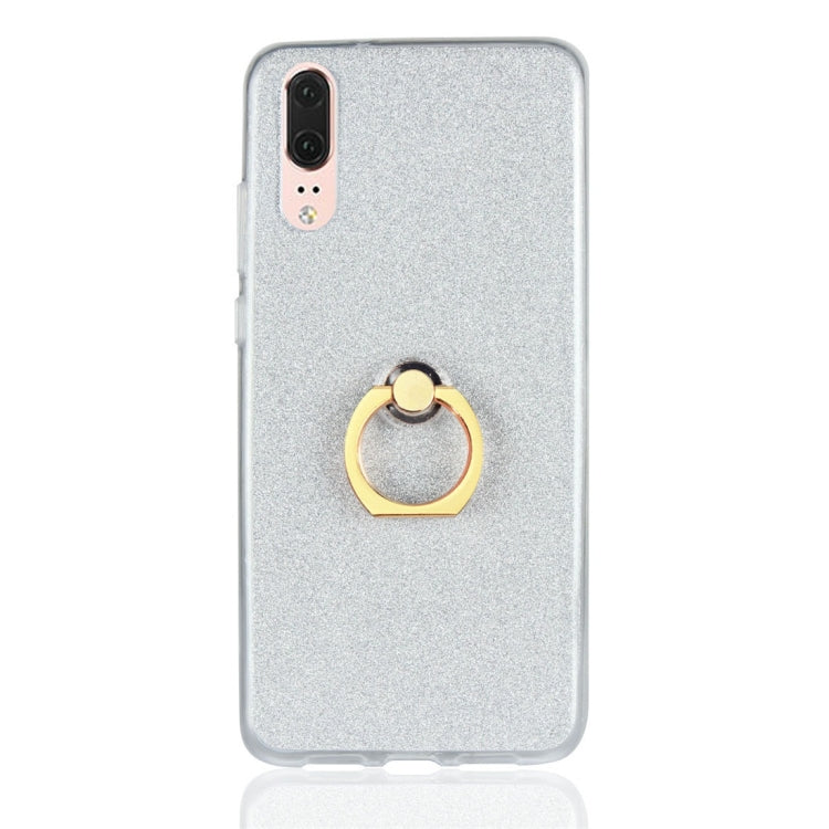For Huawei P20 Glittery Powder Shockproof TPU Protective Case with Ring Holder