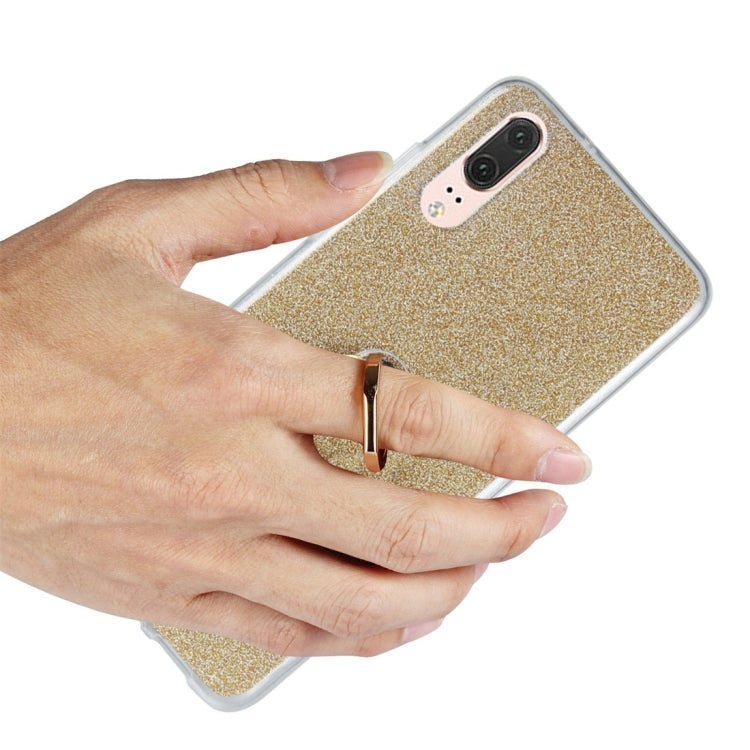 For Huawei P20 Glittery Powder Shockproof TPU Protective Case with Ring Holder