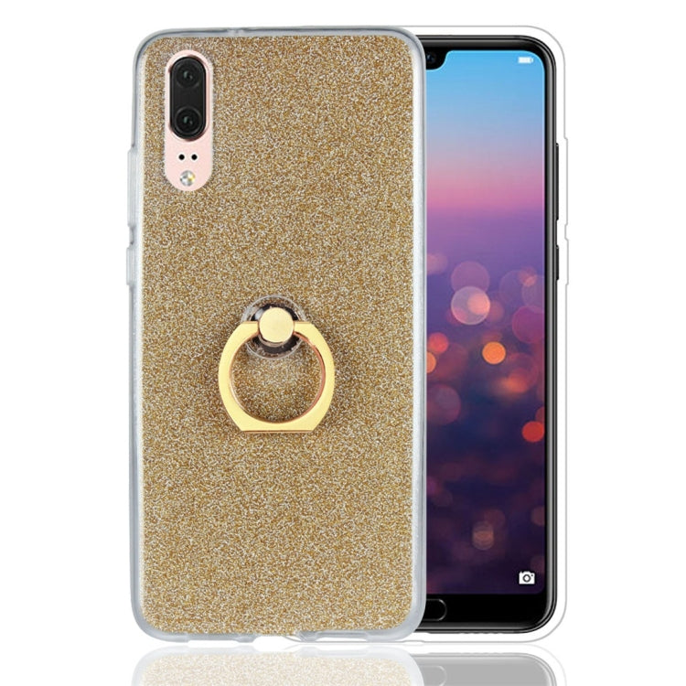 For Huawei P20 Glittery Powder Shockproof TPU Protective Case with Ring Holder