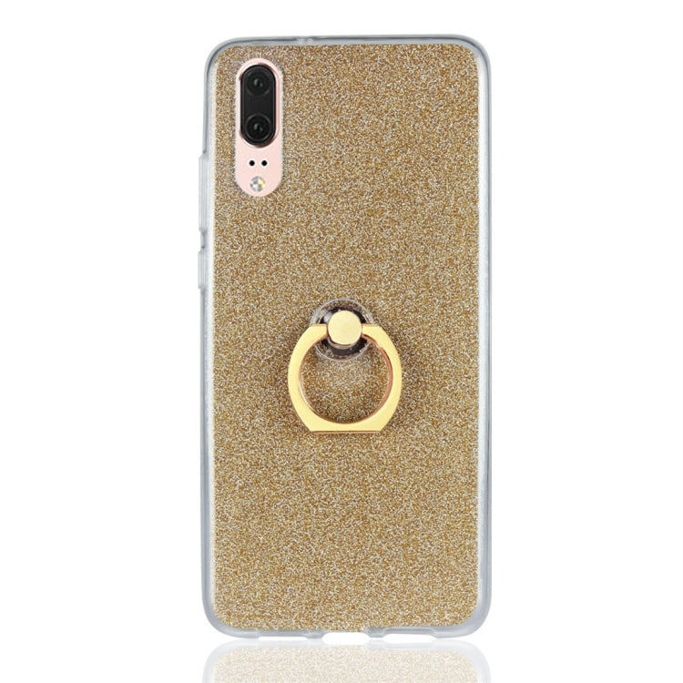 For Huawei P20 Glittery Powder Shockproof TPU Protective Case with Ring Holder