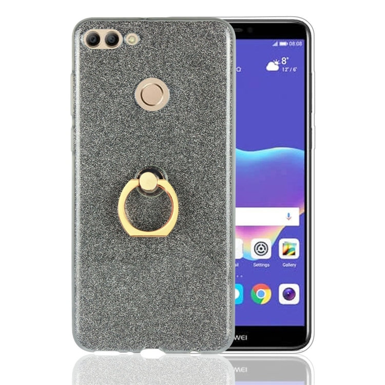 For Huawei Y9 (2018) Glittery Powder Shockproof TPU Protective Case with Ring Holder