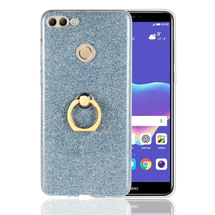 For Huawei Y9 (2018) Glittery Powder Shockproof TPU Protective Case with Ring Holder
