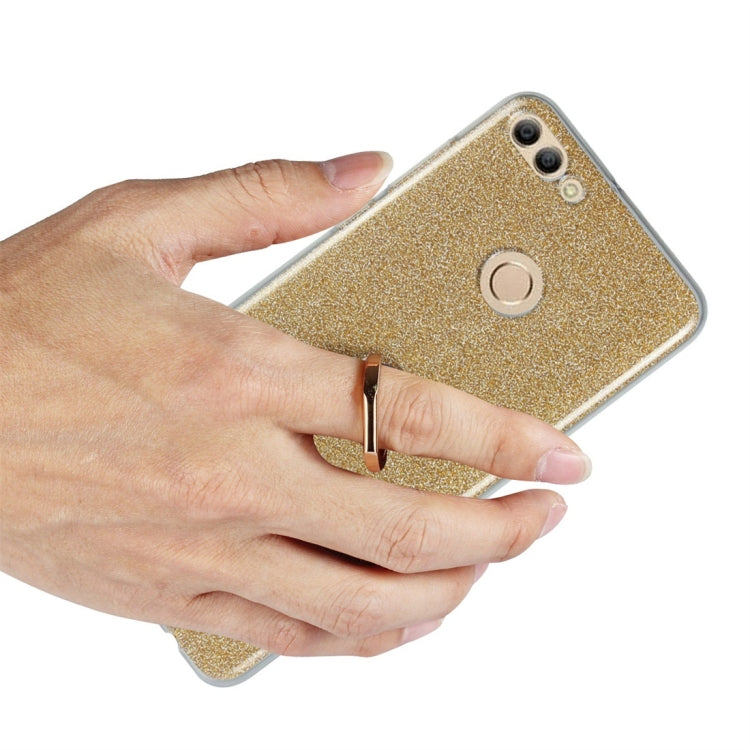 For Huawei Y9 (2018) Glittery Powder Shockproof TPU Protective Case with Ring Holder